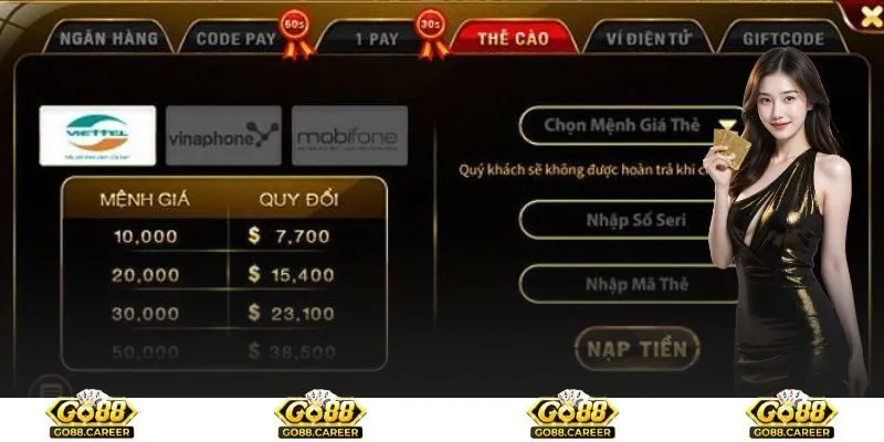 Nạp Tiền Go88 Nhanh Chóng, An Toàn, Nhận Thưởng Cực Hấp Dẫn 2 Chú ý cần nắm để giao dịch được thành công